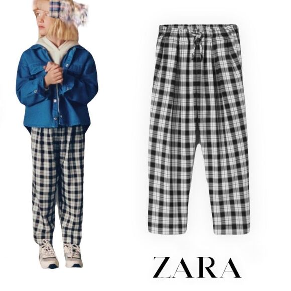 ZARA Kids | Black | PLAID JOGGER PANTS - Picture 1 of 7